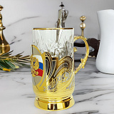 Оригинальный подстаканник со стаканом "Герб России". Златоуст