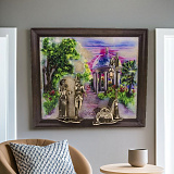 Бронзовая картина "Вечерняя прогулка. Арфа" с подсветкой